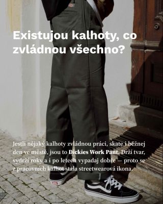 ✨ Jestli nějaký kalhoty zvládnou práci, skate i běžnej den ve městě, jsou to Dickies Work Pant. Pevnej materiál, kterej...